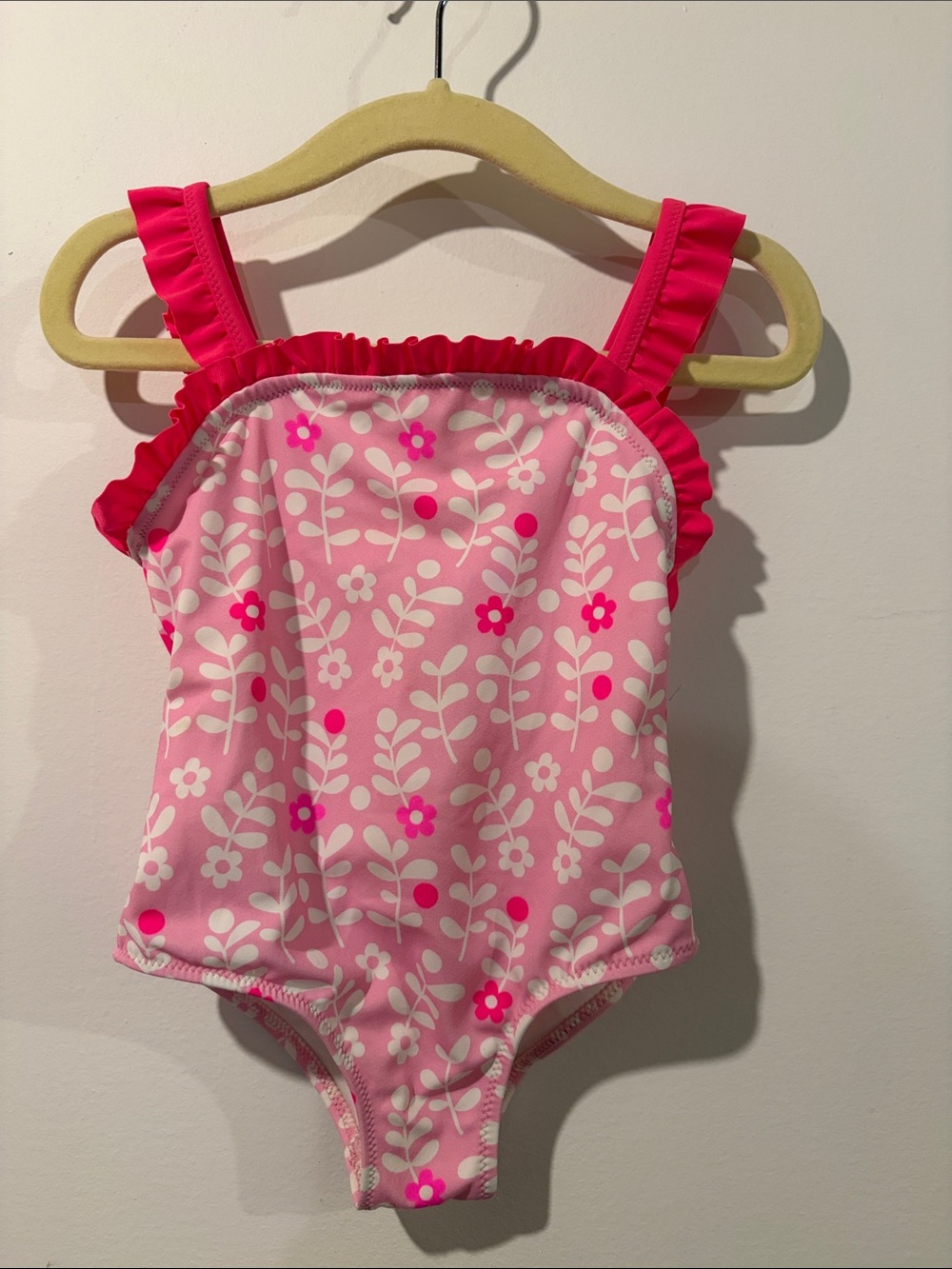 JACADI Pink Floral Ruffle One-Piece Swimsuit 24 Months NEW